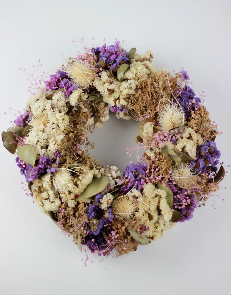 Dried Flower Wreath - Lilac, Bleached, 25 cm