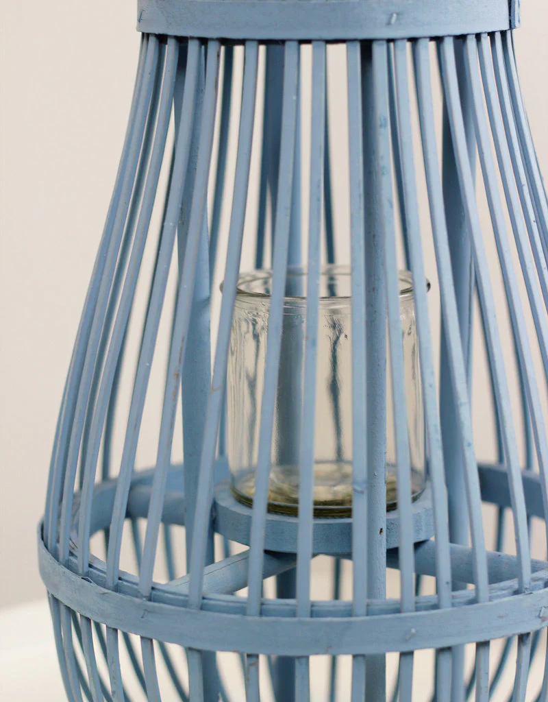 Blue Wicker Candle Lantern - Incl. Candle Glass, 45 cm - Image 3